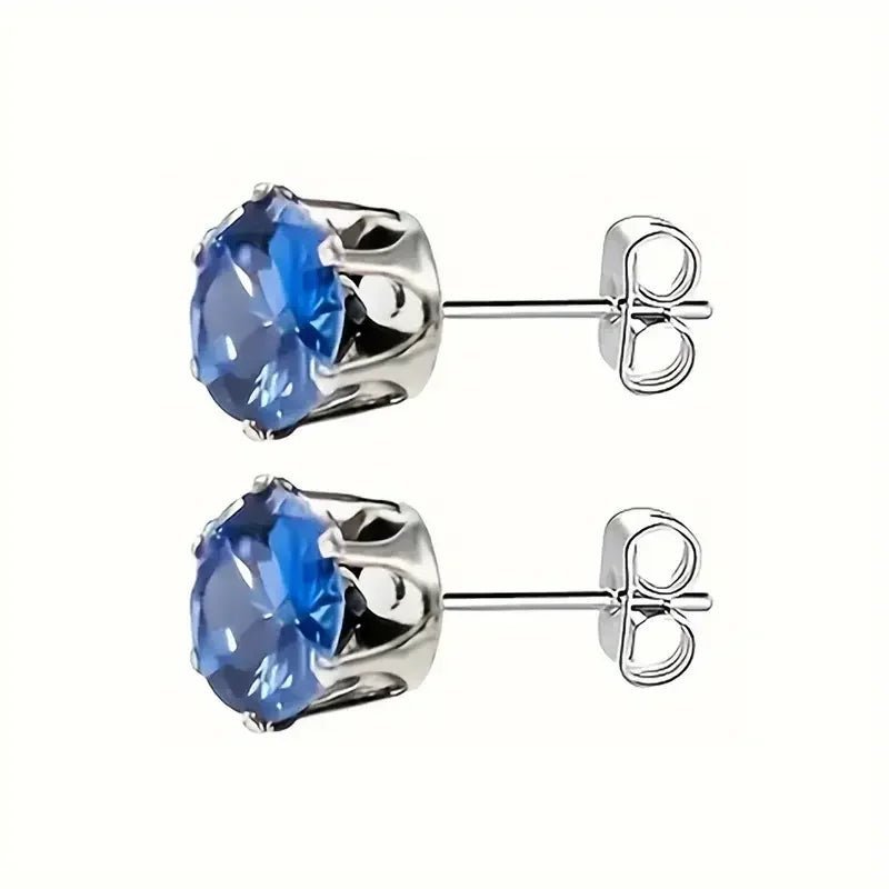 Zilverkleurige RVS Oorstekers met Blauwe Zirkonia - 8 mm - Aramat Jewels - Oorbellen - cadeautip