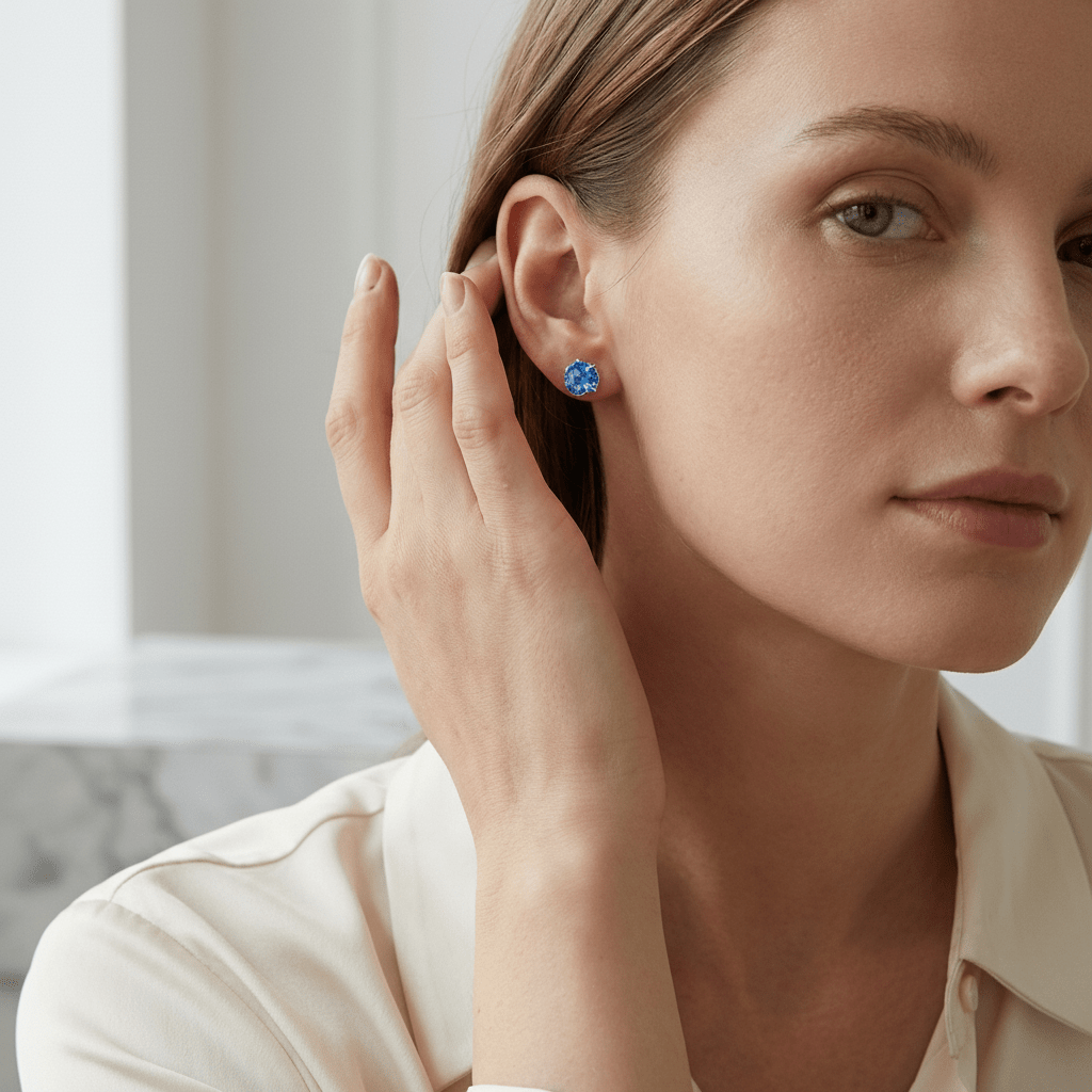 Zilverkleurige RVS Oorstekers met Blauwe Zirkonia - 8 mm - Aramat Jewels - Oorbellen - cadeautip