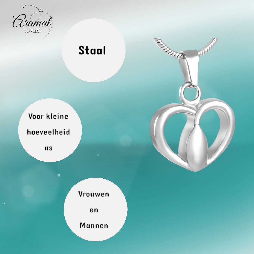 Zilverkleurige Stalen Ashanger Hartje - Aramat Jewels - Gedenkhangers - cadeautip