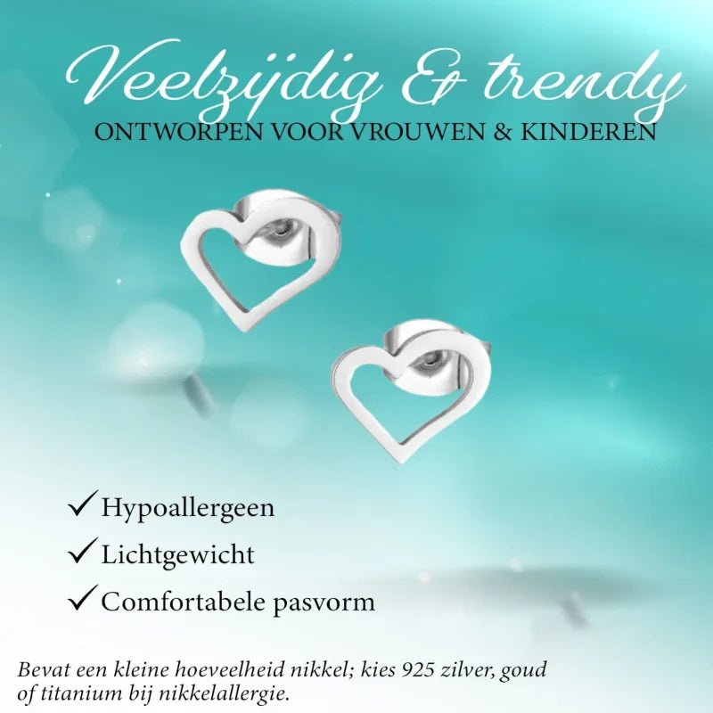 Zilveren hartvormige oorbellen.