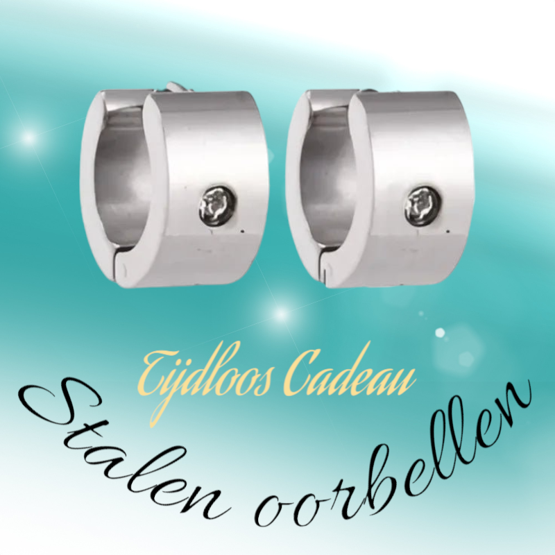 Brede Huggie Oorringen met Kristal 13x7mm