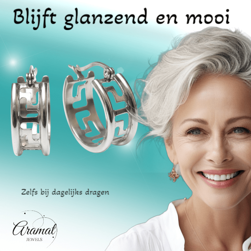 Zilverkleurige Stalen Oorringen Grieks Motief - Aramat Jewels - Oorringen - cadeautip