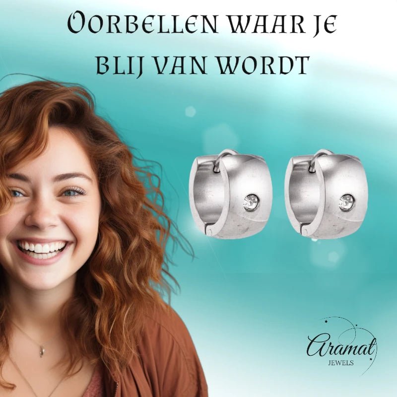 Zilverkleurige Stalen Oorringen - Met Zirkonia Steentje - oor5827 - se20009 - Oorringen kopen