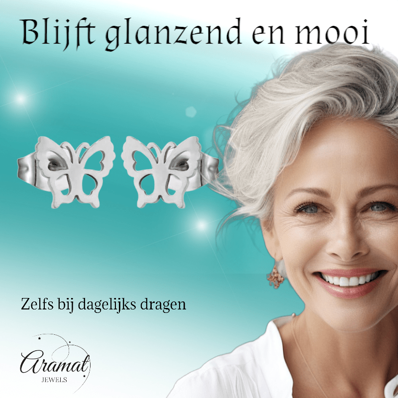 Zilverkleurige stalen vlinder oorbellen 9mm - Aramat Jewels - Oorbellen - cadeautip