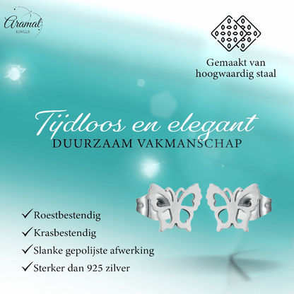Zilverkleurige stalen vlinder oorbellen 9mm - Aramat Jewels - Oorbellen - cadeautip