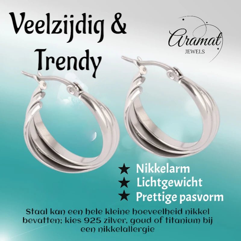 Zilverkleurige Triple Oorringen 20x7,5mm – Glanzend & Gekruist - oor6299 - 613827 - Oorringen kopen# - 20mm - alles - cadeau