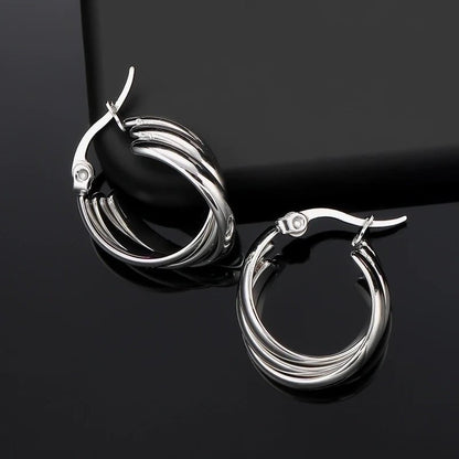 Zilverkleurige Triple Oorringen 20x7,5mm – Glanzend & Gekruist - oor6299 - 613827 - Oorringen kopen# - 20mm - alles - cadeau