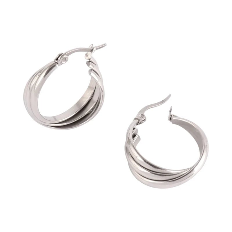 Zilverkleurige Triple Oorringen 20x7,5mm – Glanzend & Gekruist - oor6299 - 613827 - Oorringen kopen# - 20mm - alles - cadeau