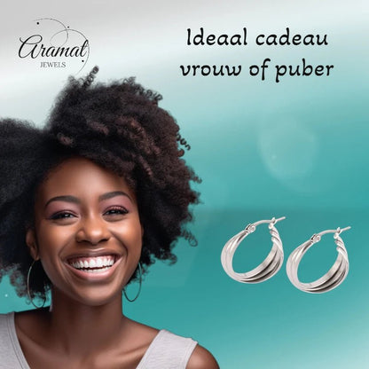 Zilverkleurige Triple Oorringen 20x7,5mm – Glanzend & Gekruist - oor6299 - 613827 - Oorringen kopen# - 20mm - alles - cadeau