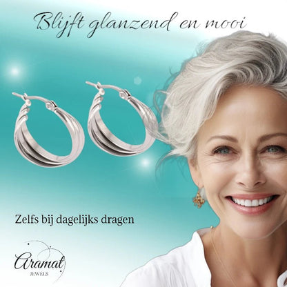 Zilverkleurige Triple Oorringen 20x7,5mm – Glanzend & Gekruist - oor6299 - 613827 - Oorringen kopen# - 20mm - alles - cadeau