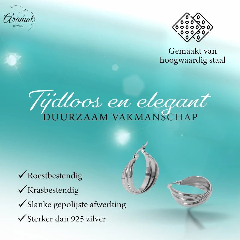 Zilverkleurige Triple Oorringen 25x9mm – Glanzend en Gelaagd - oor6300 - 67350 - Oorringen kopen# - 25mm - alles - cadeau