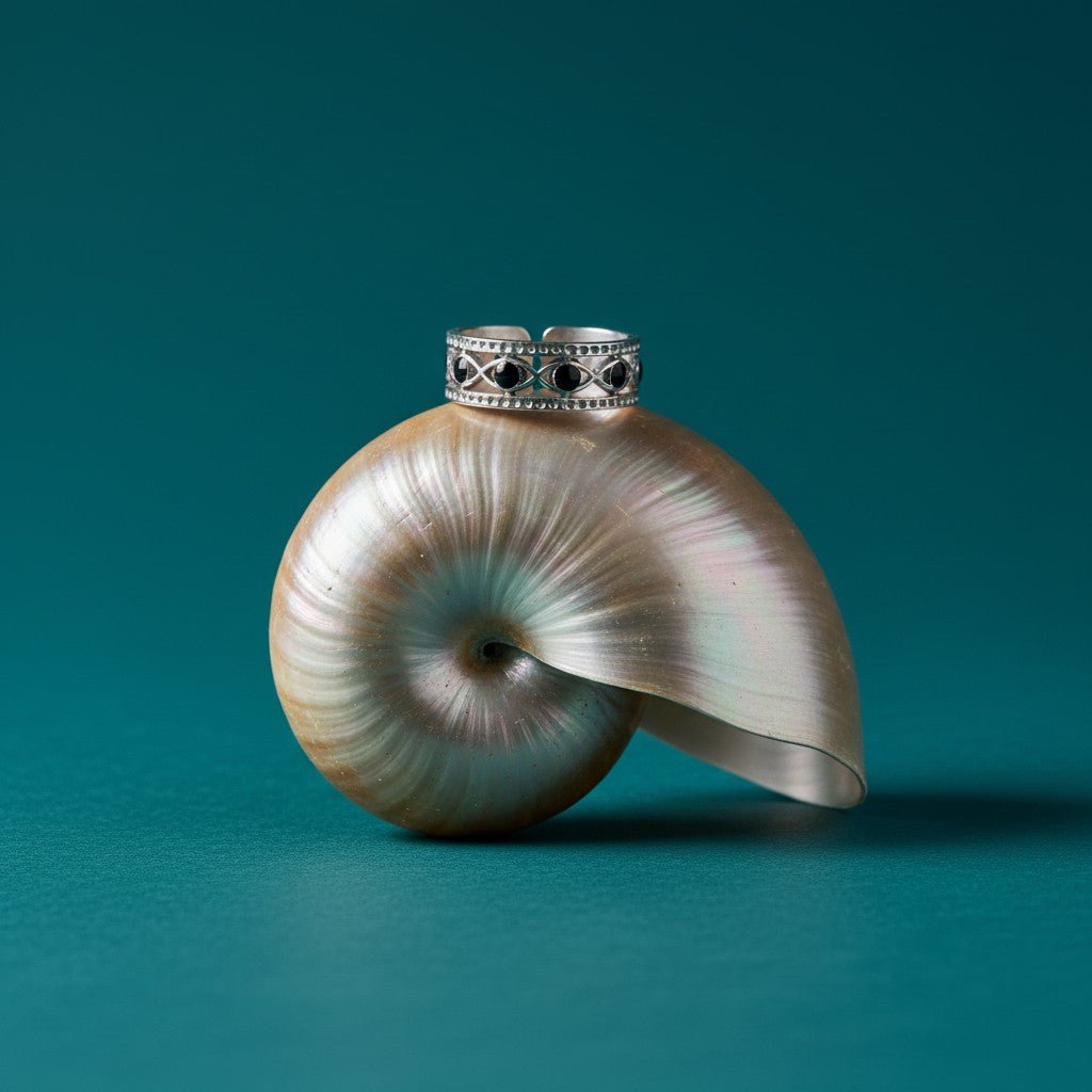 Zilverkleurige Verstelbare RVS Ring met Zwart Boze Oog en Schakelmotief - Aramat Jewels - Ringen - cadeautip