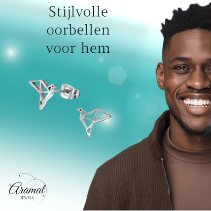 Zilverkleurige Vogel Oorbellen Origami 9mm RVS - Aramat Jewels - Oorbellen - cadeautip