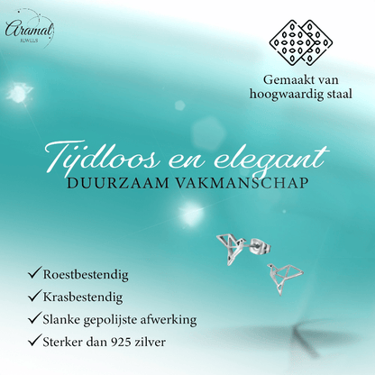 Zilverkleurige Vogel Oorbellen Origami 9mm RVS - Aramat Jewels - Oorbellen - cadeautip