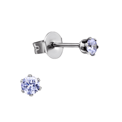 Zilverkleurige Zirkonia Oorbellen 3mm Lila - Aramat Jewels - Oorbellen - cadeautip