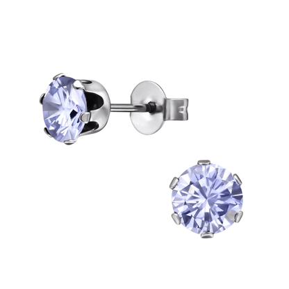 Zilverkleurige Zirkonia Oorbellen 6mm Lila - Aramat Jewels - Oorbellen - cadeautip