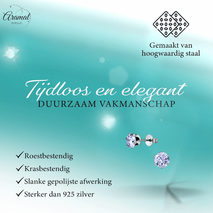 Zilverkleurige Zirkonia Oorbellen 6mm Lila - Aramat Jewels - Oorbellen - cadeautip