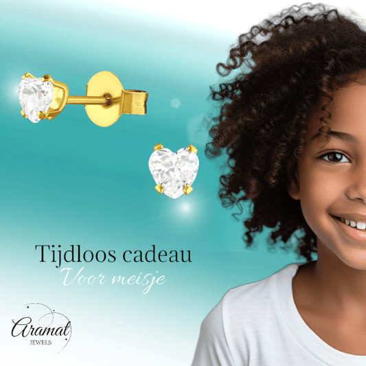 Zirkonia Hart Oorbellen Goudkleur – 4mm - Aramat Jewels - Oorbellen - cadeautip
