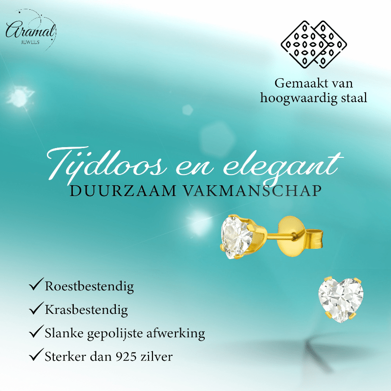 Zirkonia Hart Oorbellen Goudkleur – 5mm - Aramat Jewels - Oorbellen - cadeautip