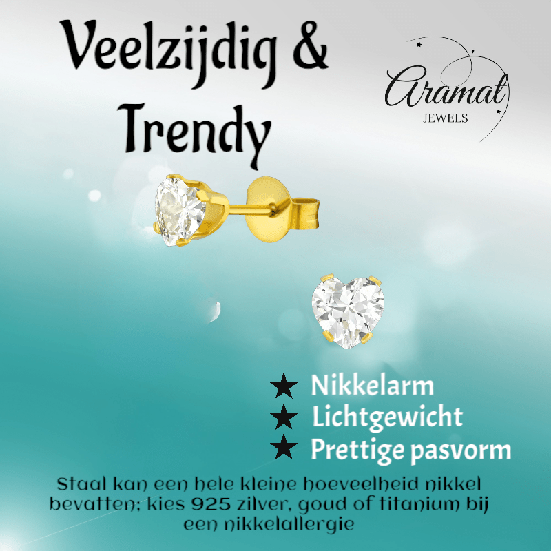 Zirkonia Hart Oorbellen Goudkleur – 5mm - Aramat Jewels - Oorbellen - cadeautip