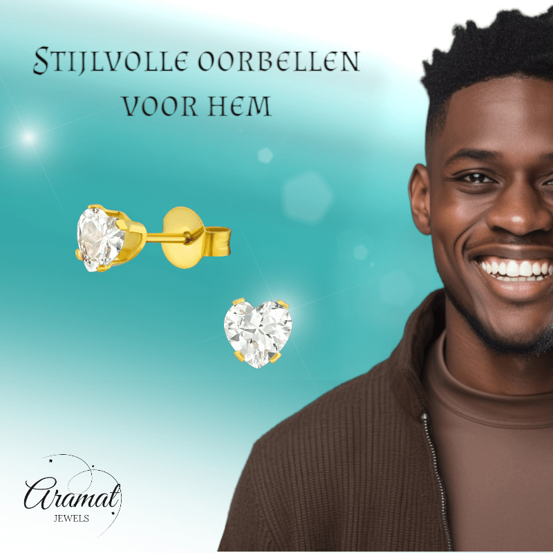 Zirkonia Hart Oorbellen Goudkleur – 5mm - Aramat Jewels - Oorbellen - cadeautip