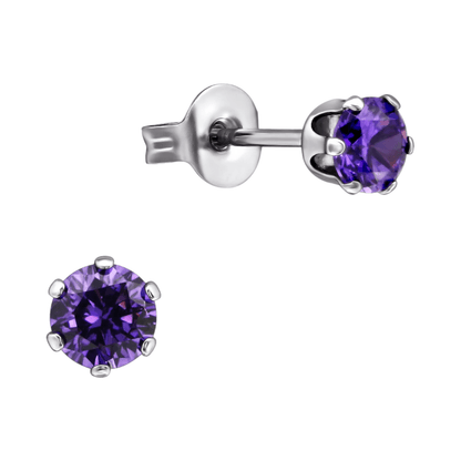 Zirkonia Oorbellen 4mm Paars RVS - Aramat Jewels - Oorbellen - cadeautip