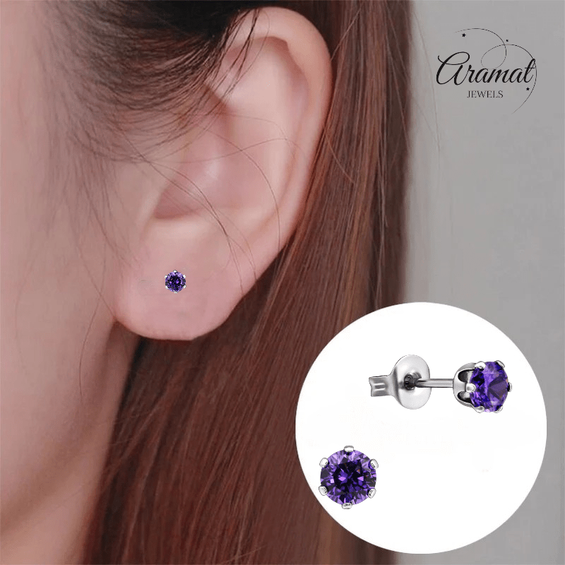 Zirkonia Oorbellen 4mm Paars RVS - Aramat Jewels - Oorbellen - cadeautip