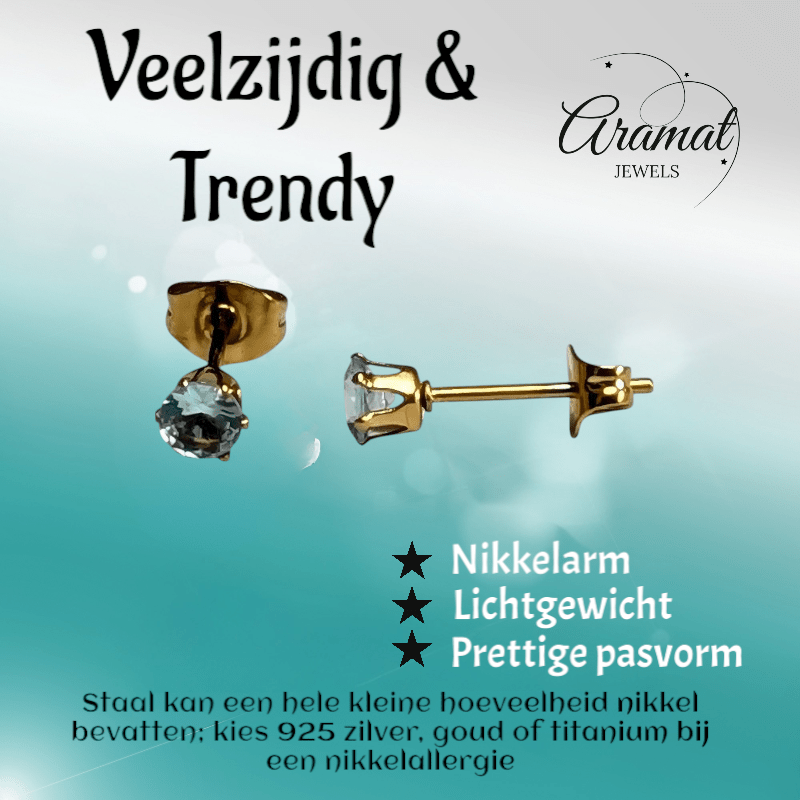 Zirkonia Oorbellen Lichtblauw – 4mm – RVS - Aramat Jewels - Oorbellen - cadeautip