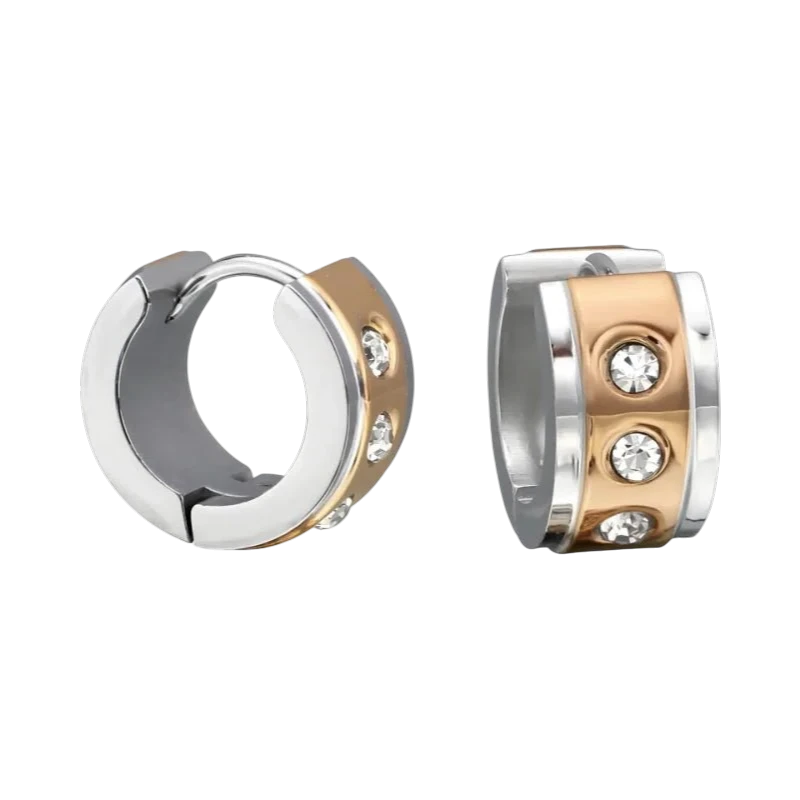 Boucles d'oreilles – Huggies en acier et zircon bicolore (13 mm)