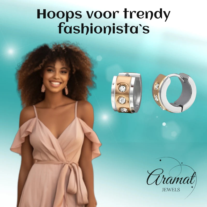 Boucles d'oreilles – Huggies en acier et zircon bicolore (13 mm)