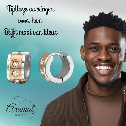 Boucles d'oreilles – Huggies en acier et zircon bicolore (13 mm)