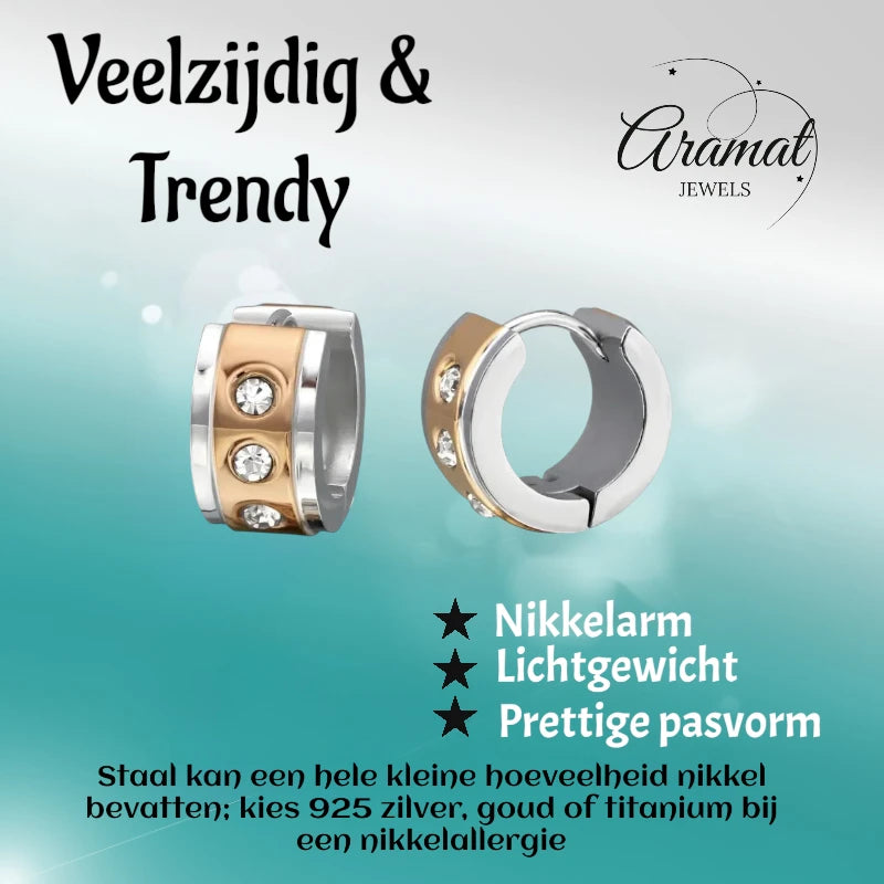 Boucles d'oreilles – Huggies en acier et zircon bicolore (13 mm)