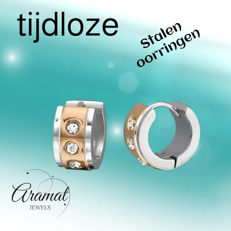 Boucles d'oreilles – Huggies en acier et zircon bicolore (13 mm)