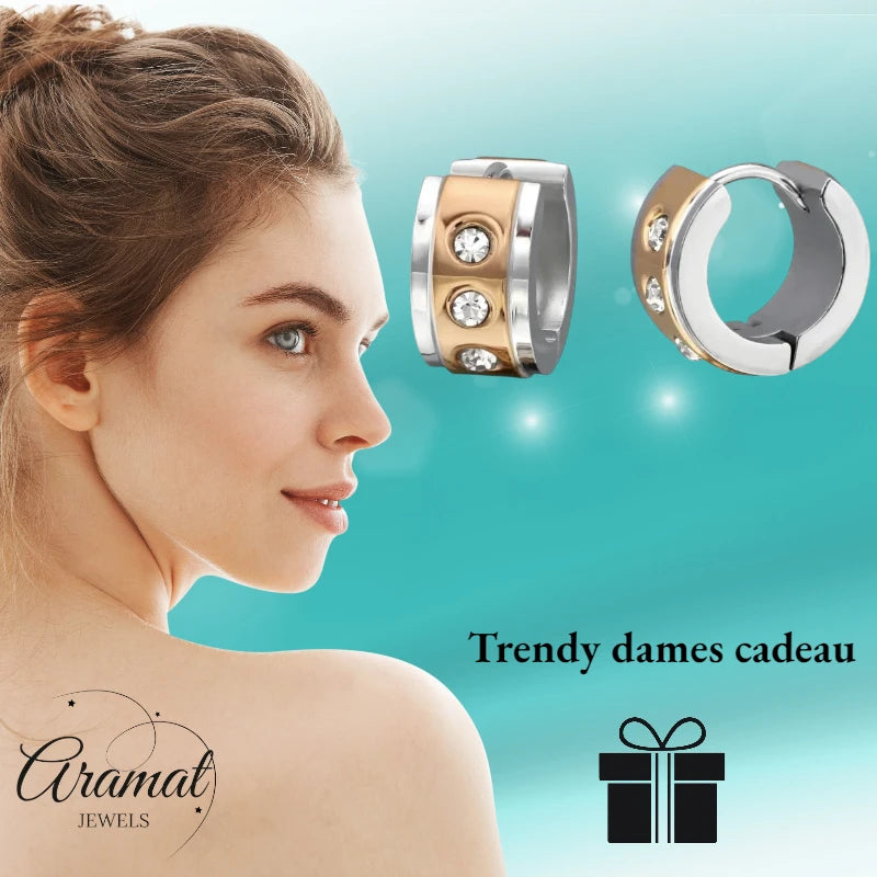 Boucles d'oreilles – Huggies en acier et zircon bicolore (13 mm)