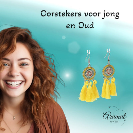Zomerse Boho Oorhangers Kwastjes Geel 75mm - Aramat Jewels - Oorbellen - cadeautip