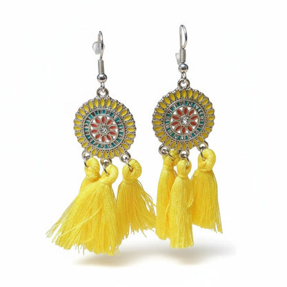 Zomerse Boho Oorhangers Kwastjes Geel 75mm - Aramat Jewels - Oorbellen - cadeautip