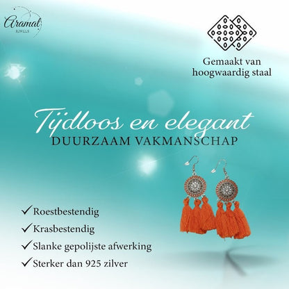 Zomerse Boho Oorhangers Kwastjes Oranje 75mm - Aramat Jewels - Oorbellen - cadeautip