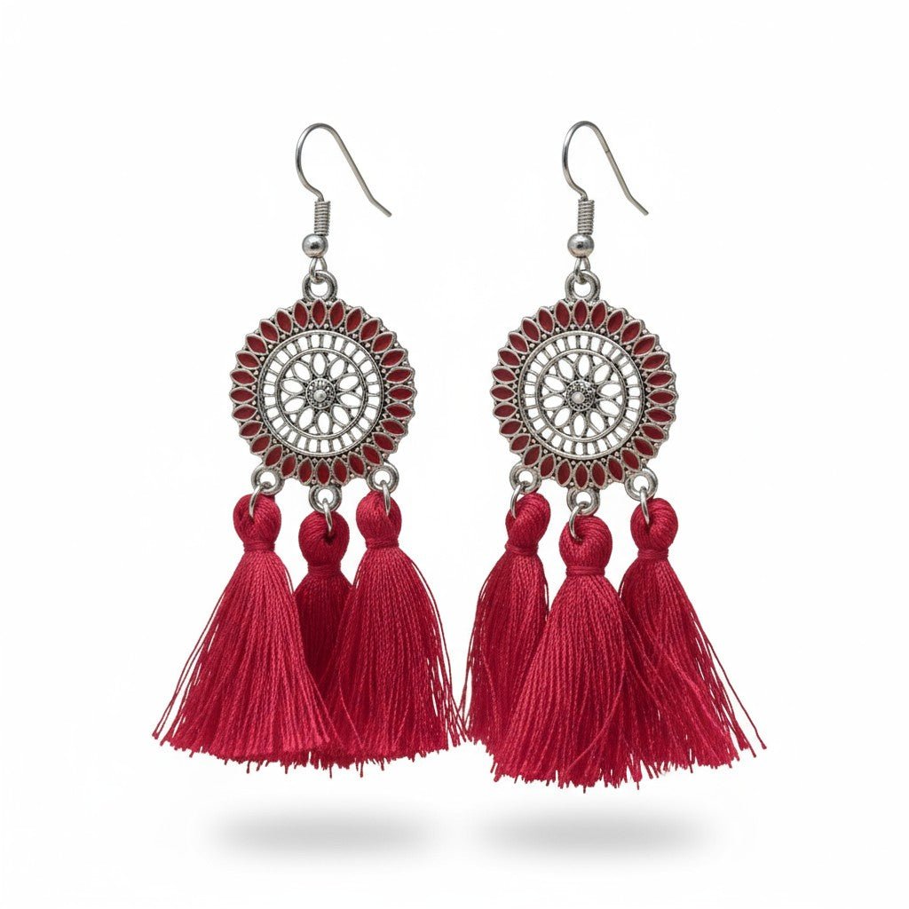 Zomerse Boho Oorhangers Kwastjes Rood 75mm - Aramat Jewels - Oorbellen - cadeautip