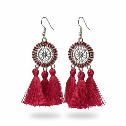 Zomerse Boho Oorhangers Kwastjes Rood 75mm - Aramat Jewels - Oorbellen - cadeautip