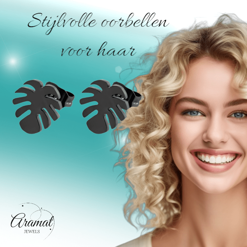 Zwarte Blaadjes Oorbellen - RVS - 10mm - oor4213 - Oorbellen kopen# - 10mm - alles - blad