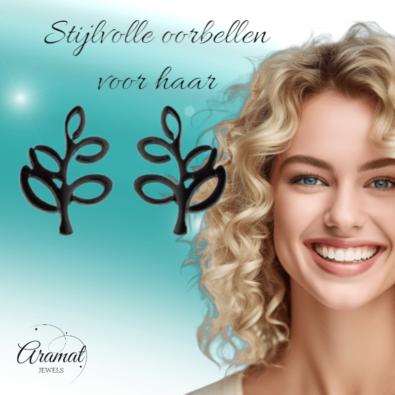 Zwarte Blaadjes Oorbellen RVS - 10x7 mm - oor4240 - Oorbellen kopen# - 10mm - alles - blad