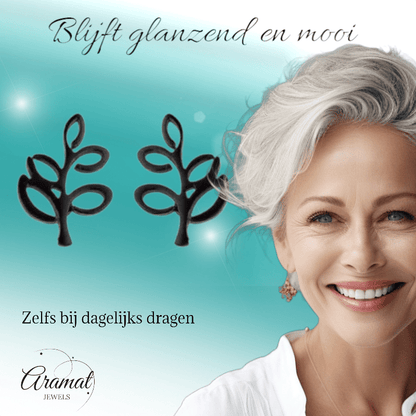 Zwarte Blaadjes Oorbellen RVS - 10x7 mm - oor4240 - Oorbellen kopen# - 10mm - alles - blad