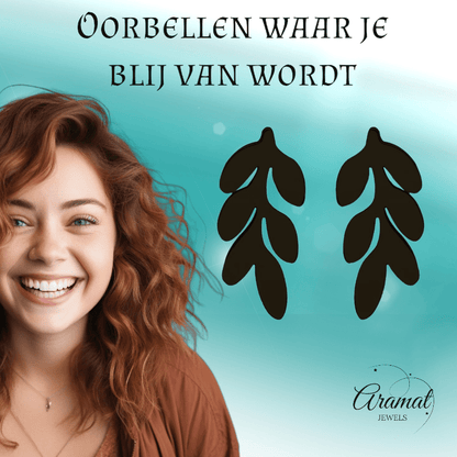 Zwarte Blaadjes Oorbellen RVS - 12x6 mm - oor5510 - Oorbellen kopen# - 12mm - alles - blad
