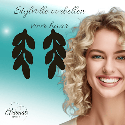 Zwarte Blaadjes Oorbellen RVS - 12x6 mm - oor5510 - Oorbellen kopen# - 12mm - alles - blad