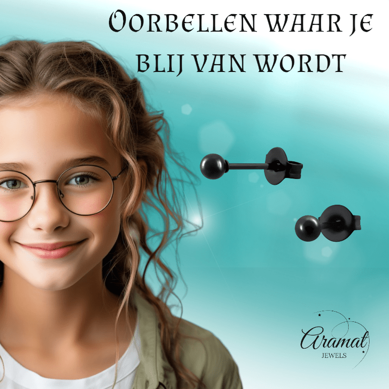 Zwarte Bolletjes Oorbellen 3mm - oor2723 - 13881 - Oorbellen kopen# - 3mm - alles - bolletjes
