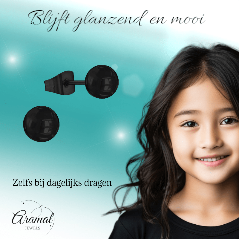 Zwarte Bolletjes Oorbellen 5mm - oor3765 - Oorbellen kopen# - 5mm - alles - bolletjes