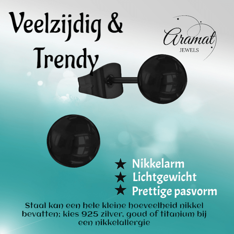 Zwarte Bolletjes Oorbellen 5mm - oor3765 - Oorbellen kopen# - 5mm - alles - bolletjes