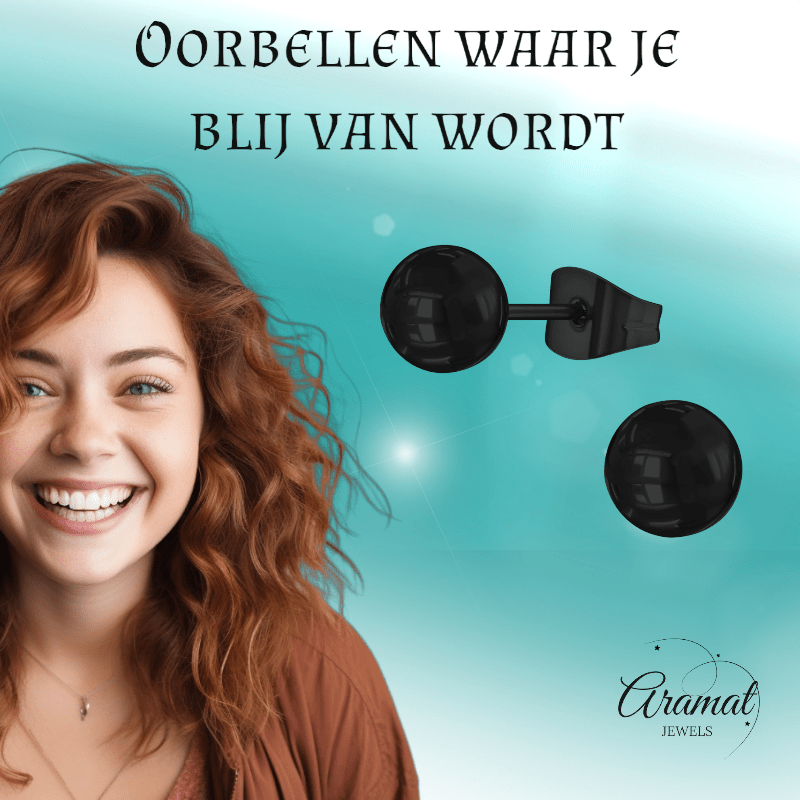 Zwarte Bolletjes Oorbellen 6mm - oor2225 - 13884 - Oorbellen kopen# - 6mm - alles - bolletjes