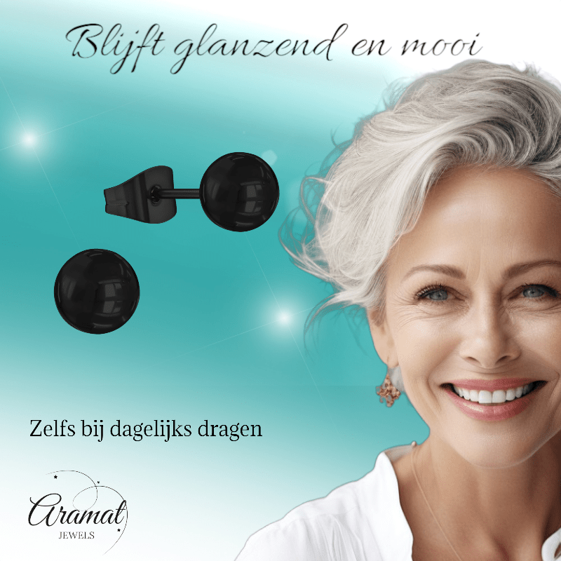 Zwarte Bolletjes Oorbellen 6mm - oor2225 - 13884 - Oorbellen kopen# - 6mm - alles - bolletjes