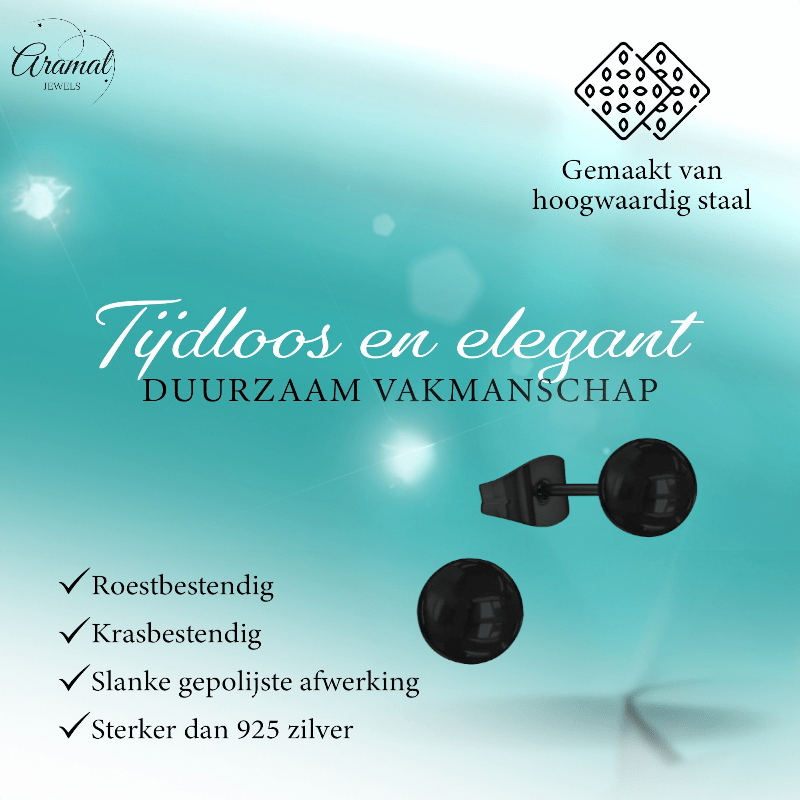 Zwarte Bolletjes Oorbellen 7mm - oor3766 - Oorbellen kopen# - 7mm - alles - bolletjes